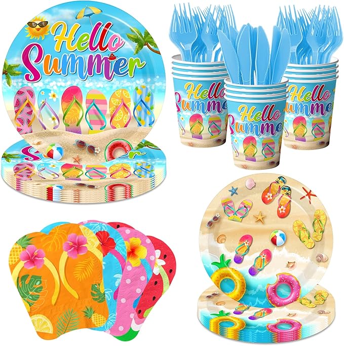 Beach Plates and Napkins Sets Beach Party Supplies Flip Flops Summer