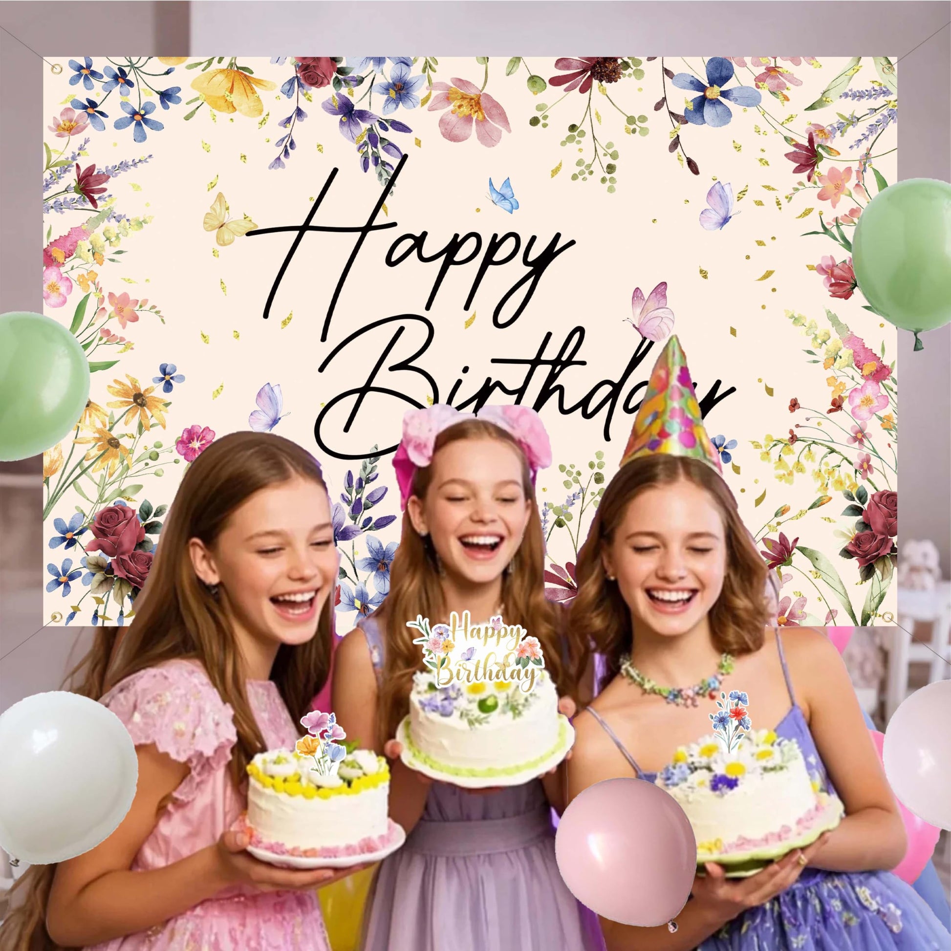 Wildflower Birthday Decorations for Women Girls, Sage Green Dusty Pink