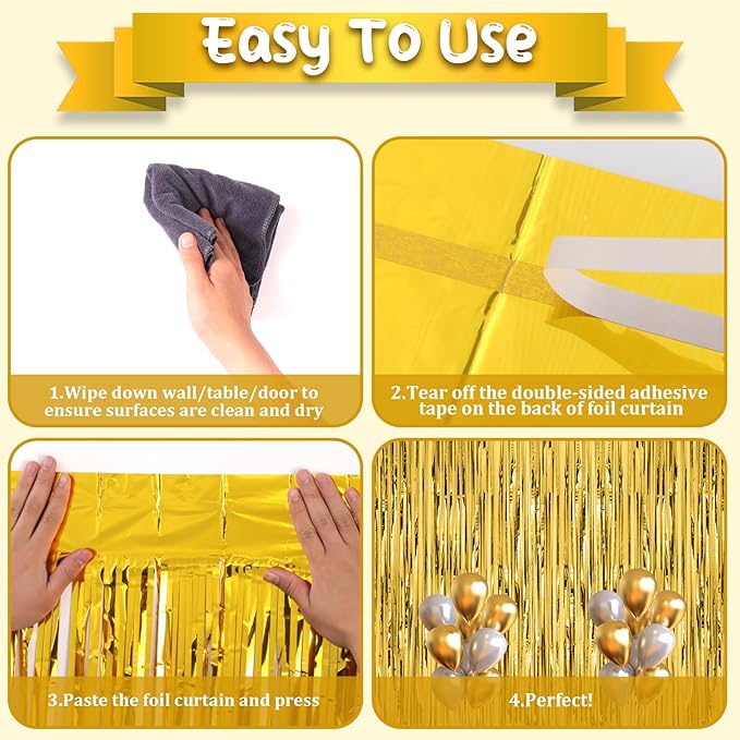 Voircoloria 2 Pack Gold Foil Fringe Backdrop Curtains, Tinsel