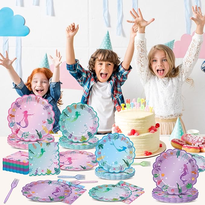 96PCS Mermaid Birthday Party Plates and Napkins Under The Sea