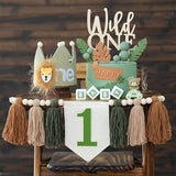 Wild One 1st Highchair Banner Wood Bead Tassel Garland Lion Crown