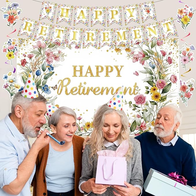 8pcs Floral Retirement Party Decorations for Women Wildflower Happy