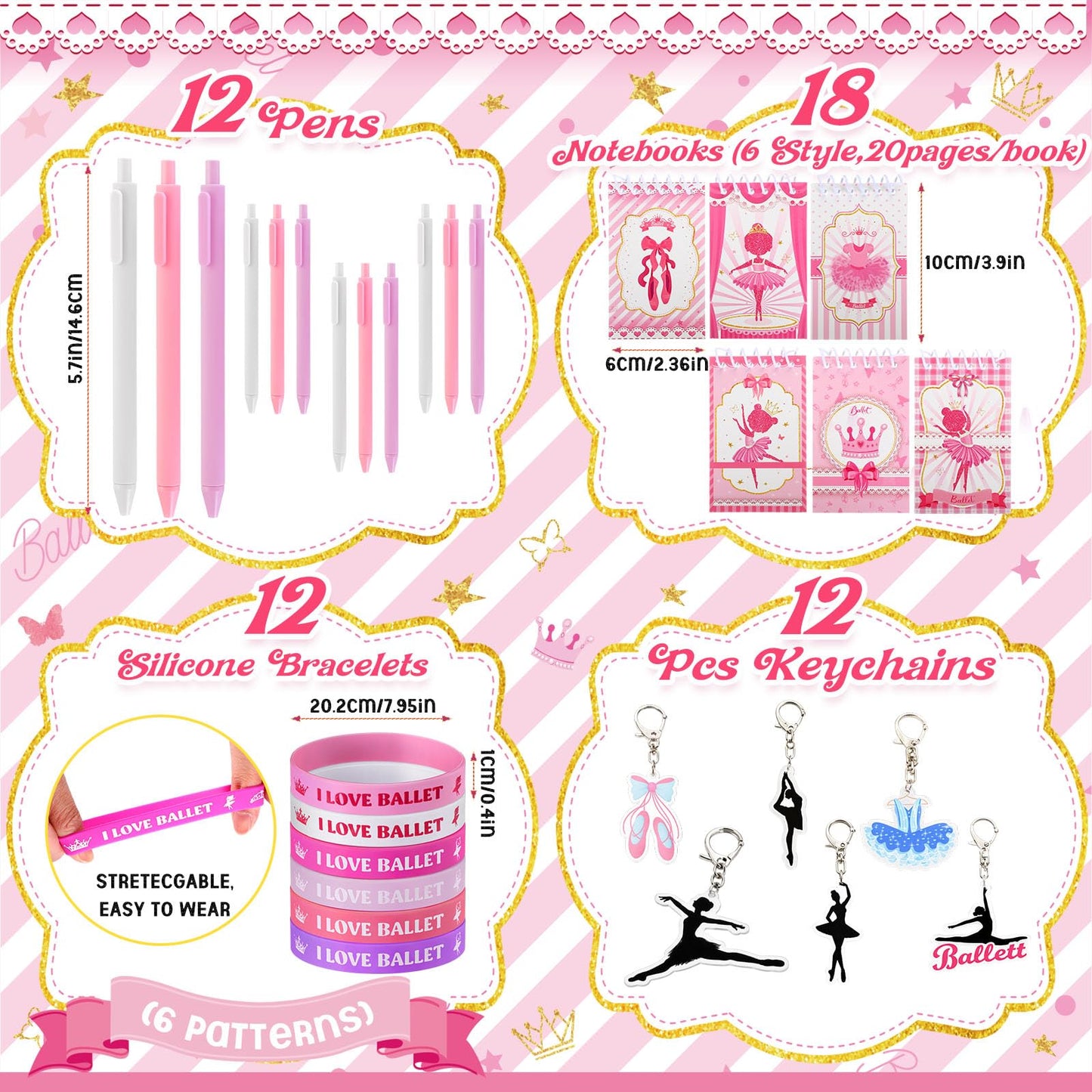 Yeaqee 100Pcs Ballerina Party Favors Include Ballet Drawstring