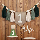 First Birthday Party Decorations Green High Chair Banner No.1 Crown
