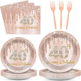 96PCS Rose Gold 40th Birthday Party Paper Plates and Napkins Forty