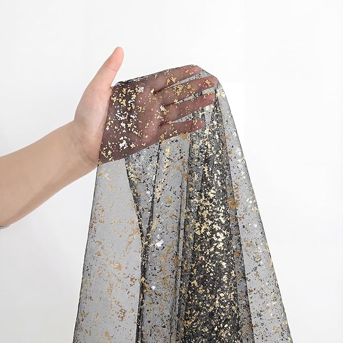 Artoid Mode Black Gold Gauze Table Runner 59x120 Inch 10FT, Glitter