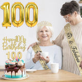100th Birthday Decorations Women Gold with Crown and Sash Candles