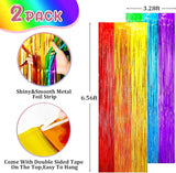 Voircoloria 2 Pack Rainbow Foil Fringe Backdrop Curtains, Tinsel
