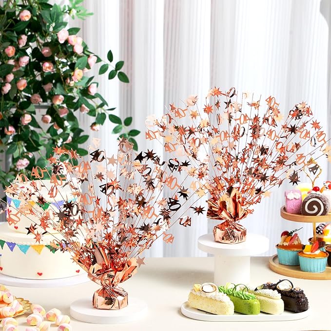 6 Pcs 40th Rose Gold Birthday Decorations for Table Centerpieces