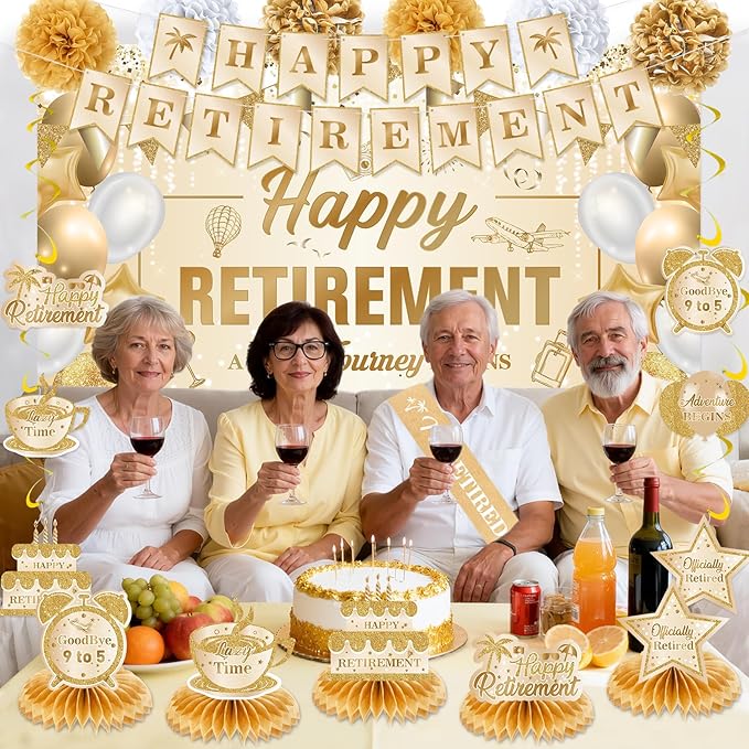 20pcs Retirement Party Decorations for Women Men Gold Happy
