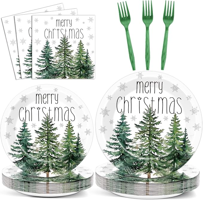 96Pcs Christmas Paper Plates and Napkins for Merry Christmas