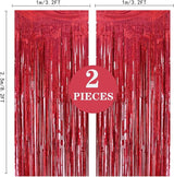 2 Pack 3.2ft x 8.2ft Red Foil Fringe Curtain, Glitter Metallic Tinsel