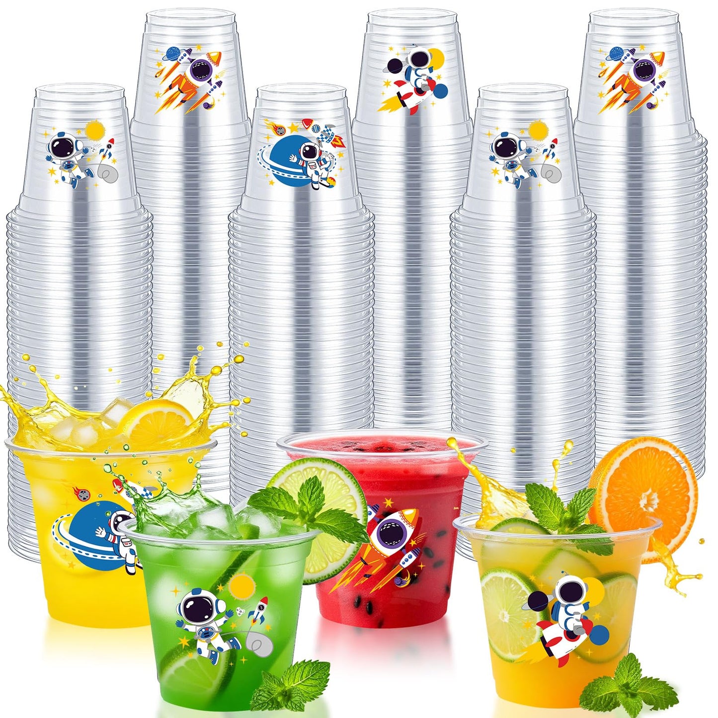 Geyoga 100 Pcs Space Party Plastic Cups 12 oz Astronaut Disposable