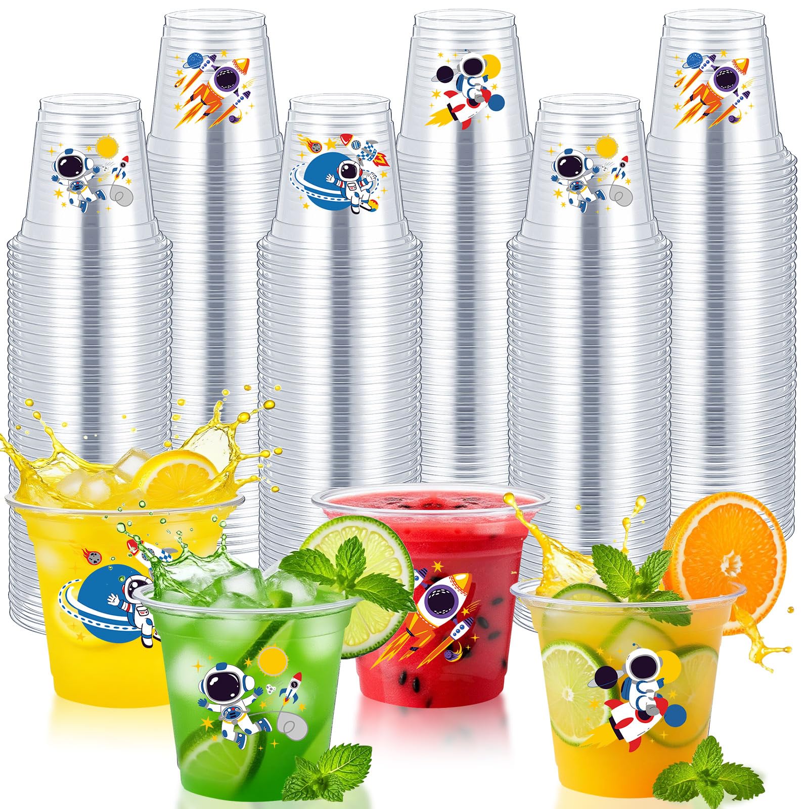 Geyoga 100 Pcs Space Party Plastic Cups 12 oz Astronaut Disposable