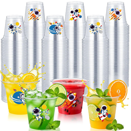 Geyoga 100 Pcs Space Party Plastic Cups 12 oz Astronaut Disposable
