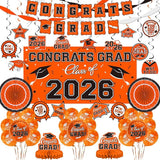 Orange Themed 2026 Graduation Decorations Set - Congrats Grad Banner,