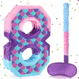 Mermaid Number 8 Pinata with Purple Pinata Stick Blindfold 8th