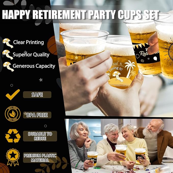 Retirement Party Decoration Cups 50pcs 16 Oz Plastic Clear Drinking