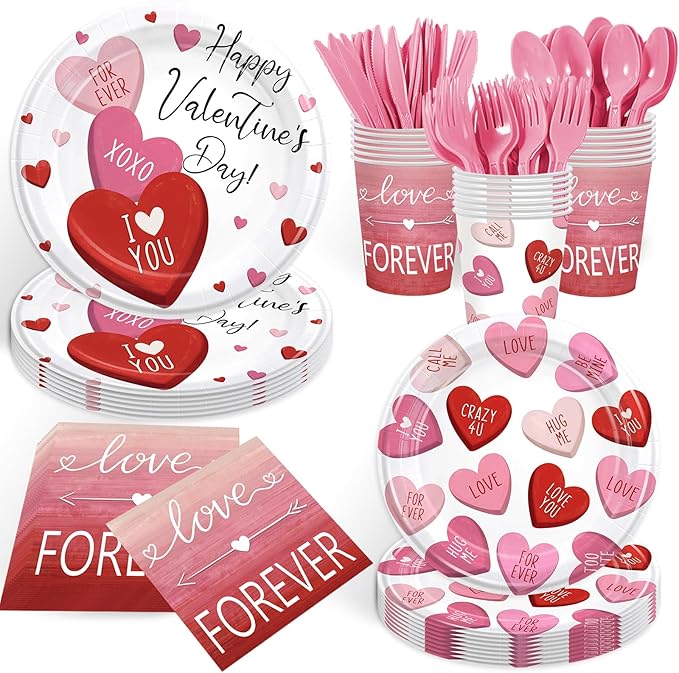 168PCS Happy Valentine's Day Party Supplies Pink Red White Heart