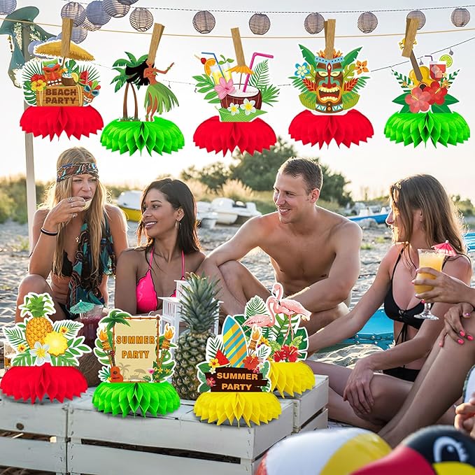 10 Pieces Hawaiian Luau Honeycomb Table Centerpiece, Hawaiian Themed