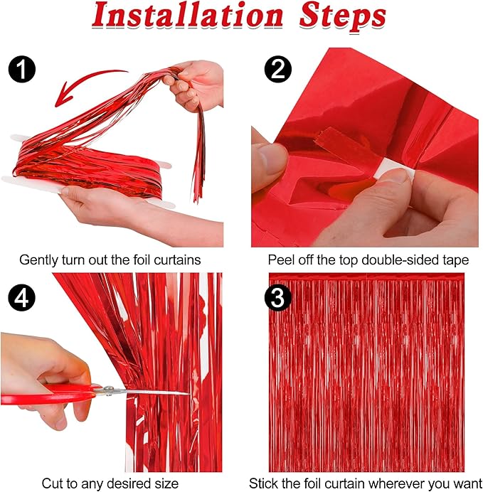 4 Pack Red Backdrop, 3.28 FT x 7.05 FT Party Streamer, Valentines Day