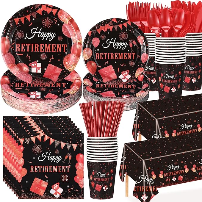 452 Pcs Retirement Party Decorations Supplies Set Include Red Black