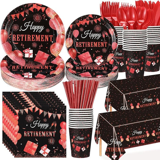 452 Pcs Retirement Party Decorations Supplies Set Include Red Black