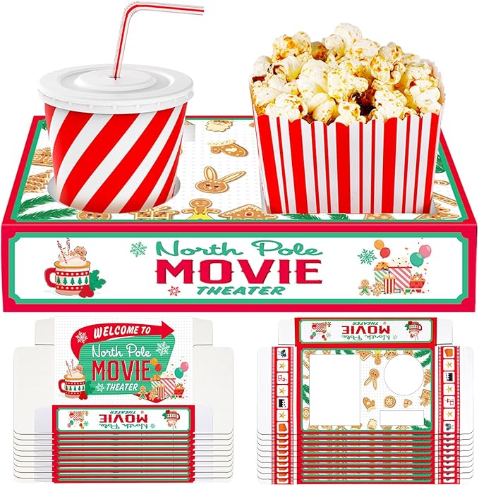 20 Pcs Christmas Movie Night Supplies Movie Night Paper Snack Trays #2
