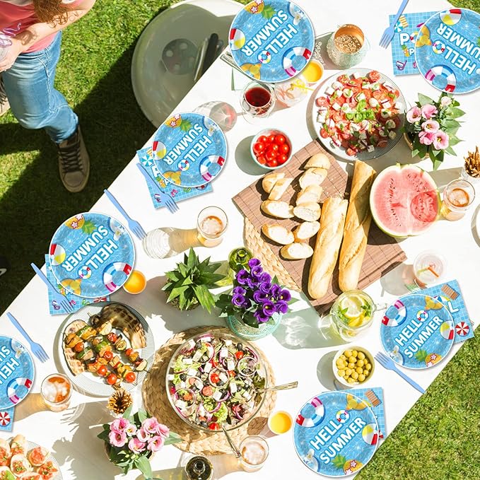 96 Pieces Pool Party Tableware Set for Summer Beach Table