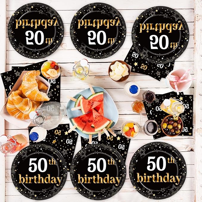 50th Birthday Party Supplies Serves 24 Black and Gold 50 Years Old