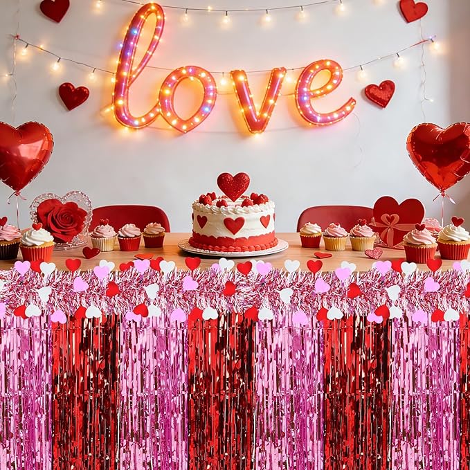 Valentines Party Decorations 4 Pcs Valentine's Day Red Pink Table