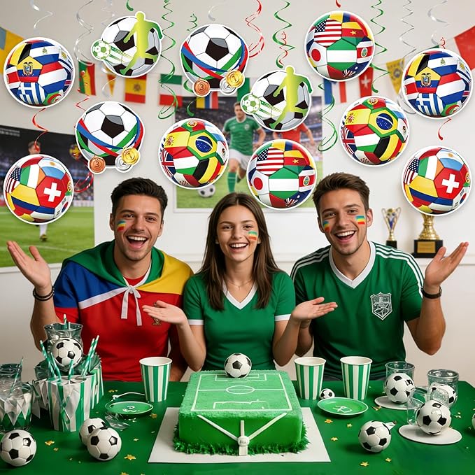 Soccer Hanging Swirls, 30Pcs Soccer Ball Ceiling Streamers Football