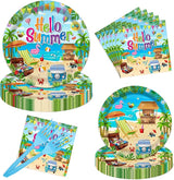 96 Pcs Hello Summer Party Decorations Summer Beach Paper Plates and