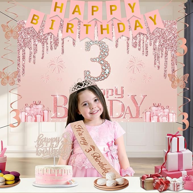 3rd Birthday Decorations for Girls 32PCS 3 year old Birthday Party