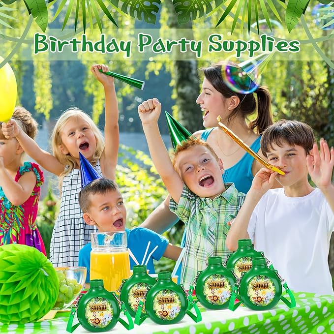 Eaasty 12 Set Jungle Safari Party Supplies Kids Canteens with Strap