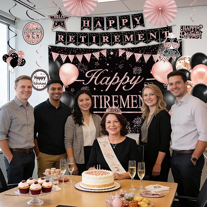 Retirement Party Decorations for Women Rose Gold Retirement Crown