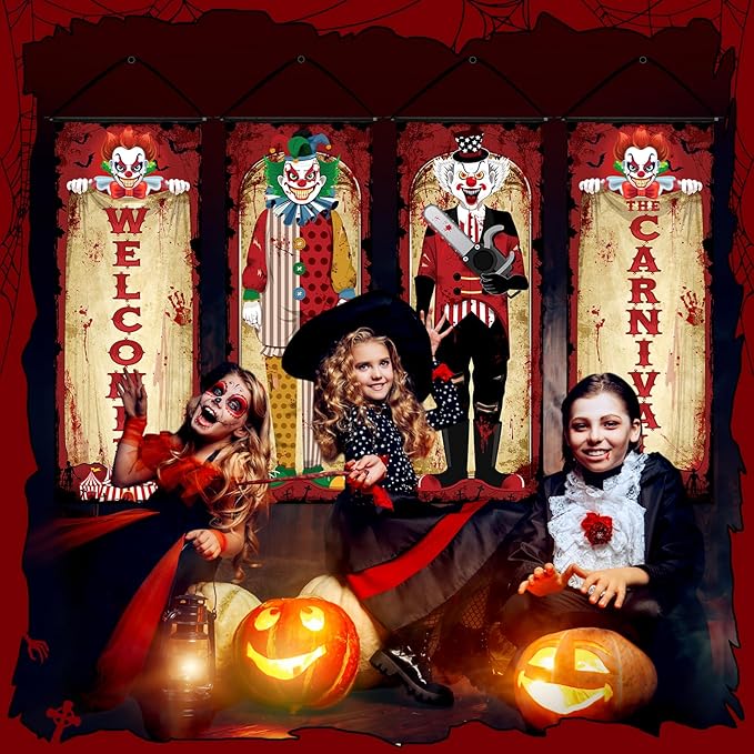 4 Pcs Vintage Halloween Carnival Decorations Evil Circus Carnival