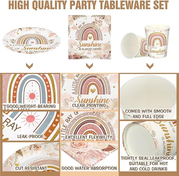200 Pcs Rainbow Baby Shower Paper Plates Napkins Cups Baby Shower