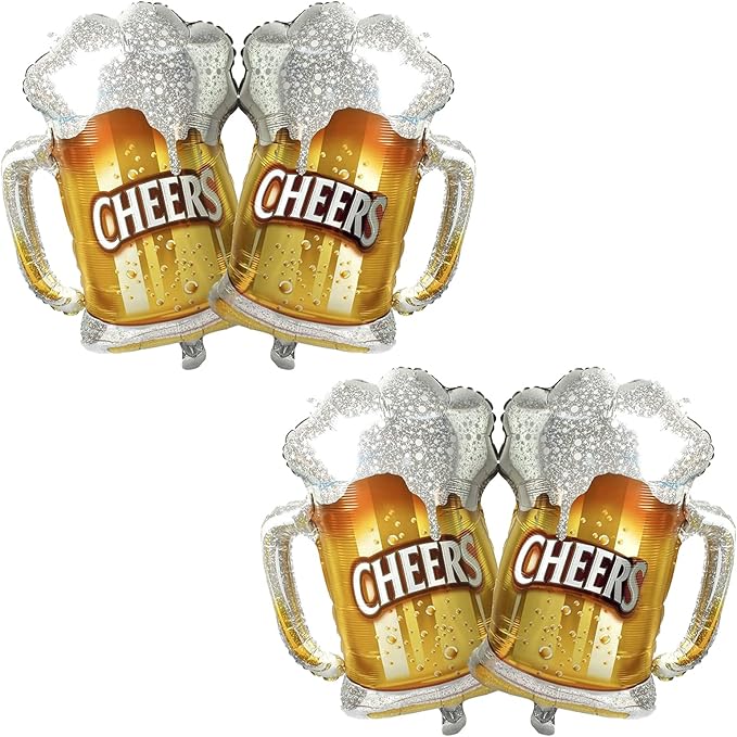 Beer Cup Balloons Set of 4, Beer Mug Cheers Foil Balloons Fit For