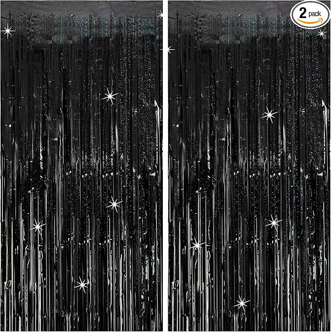 Tinsel Curtain Backdrop Black Birthday & Wedding Decorations 2 Packs