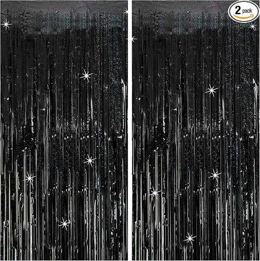 Tinsel Curtain Backdrop Black Birthday & Wedding Decorations 2 Packs
