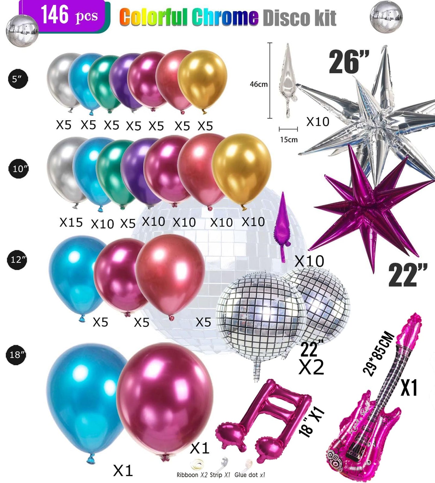 Chrome Balloon Garland Arch Kit, 130pcs Metallic Purple Teal Red Hot