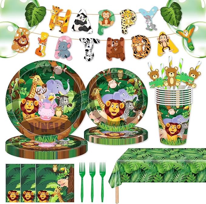 146Pcs Jungle Wild Animal Plates and Napkins Jungle Safari Party