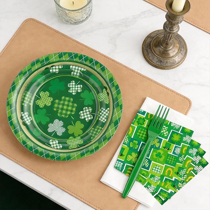 St Patrick's Day Tableware Set 96 Pcs Lucky Green Shamrock