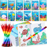 12 Under the Sea Mini Coloring Books Kids with 12 Stacking Crayons