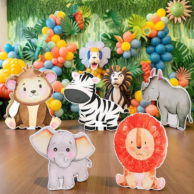 5 Pcs Large Jungle Safari Animal Cardboard Cutouts 16.5 to 26.4
