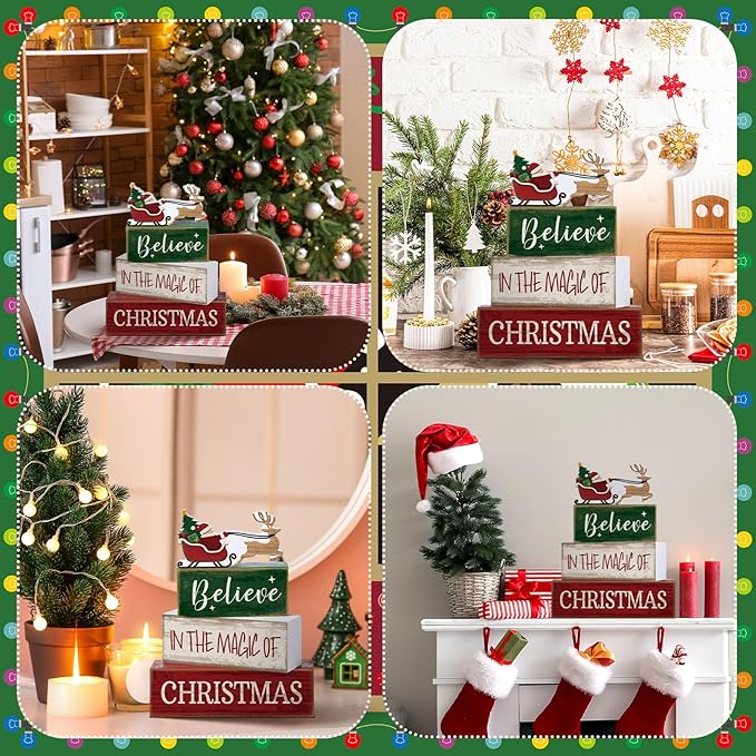 4 Pcs Christmas Table Decoration Wooden Santa Claus Decor Christmas
