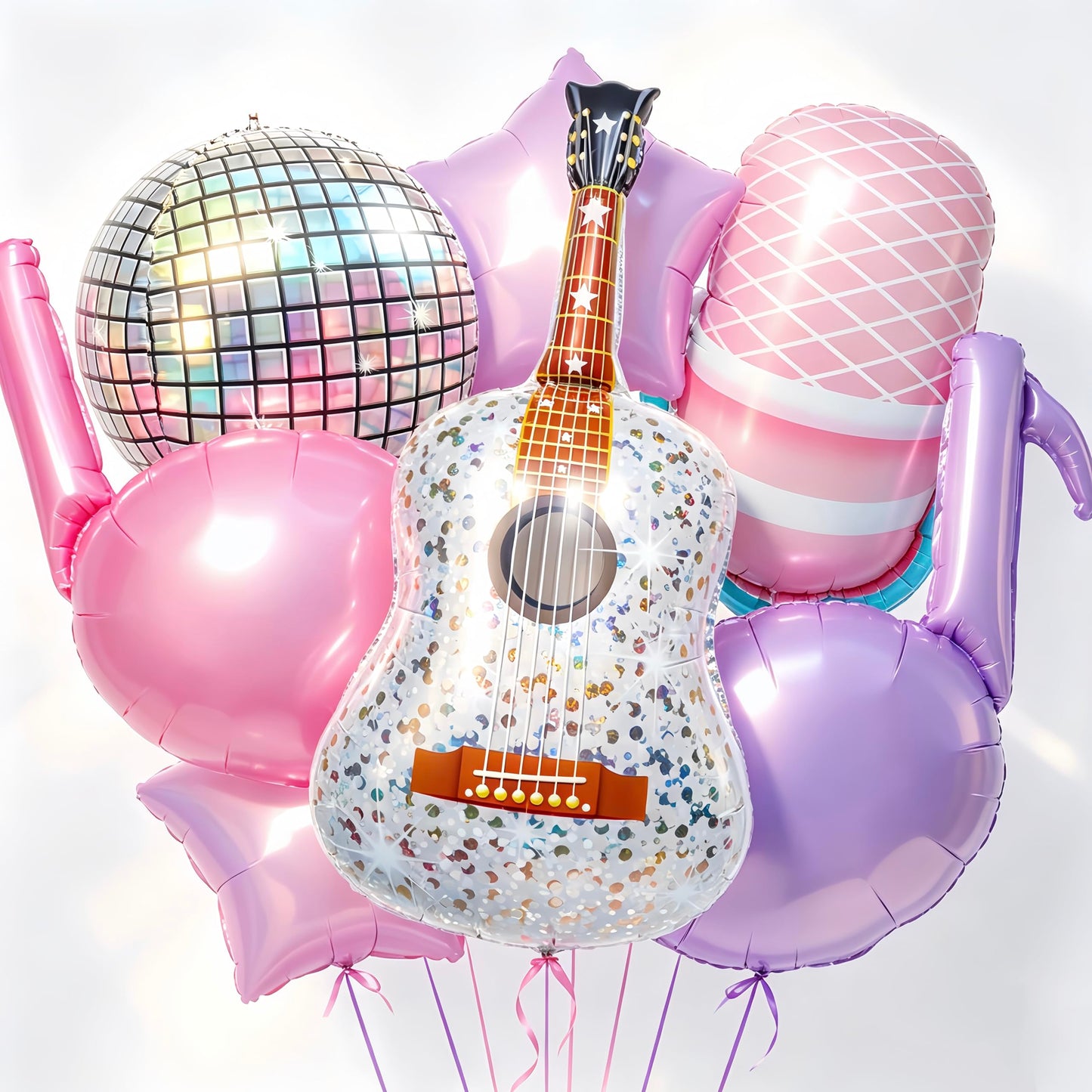 7Pcs Pink Purple Music Note Balloons for Singer Fans Party