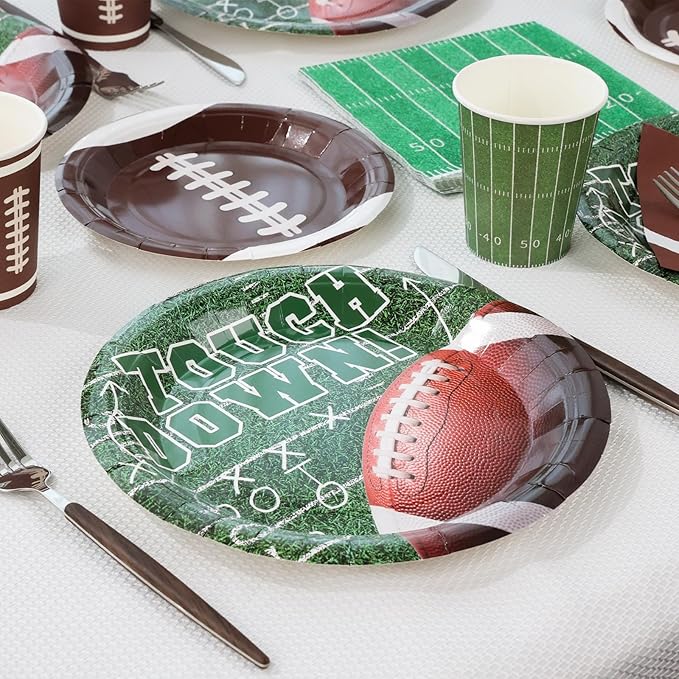 Football Party Supplies Set for 24 Disposable Paper Plates and