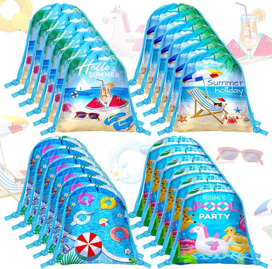 Capoda 24pcs Pool Party Favors Bags Summer Beach Drawstring Bags